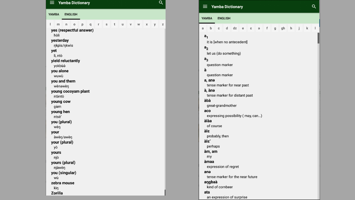 Yamba Dictionary App
